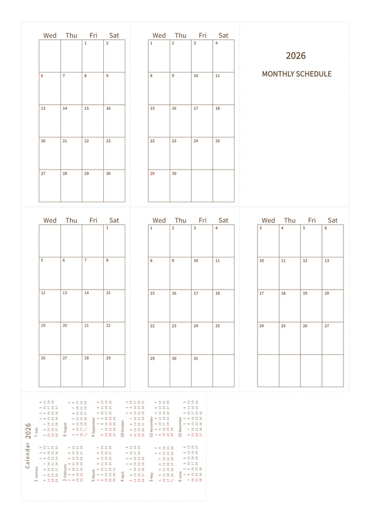 【システム手帳】マイクロ5 マンスリースケジュール 2026/4〜2027/3