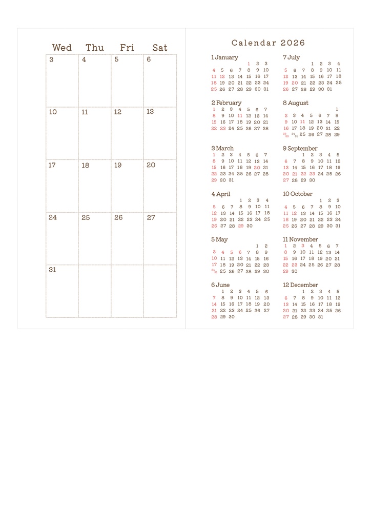【システム手帳】バイブル マンスリースケジュール 2026/4〜2027/3