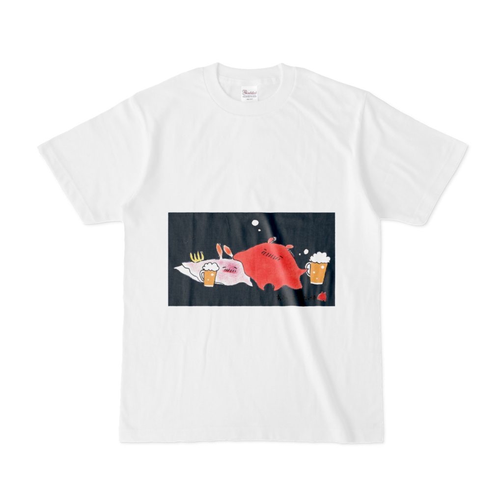 深海呑み ウミウシ&メンダコ Tシャツ ホワイト/ブルー