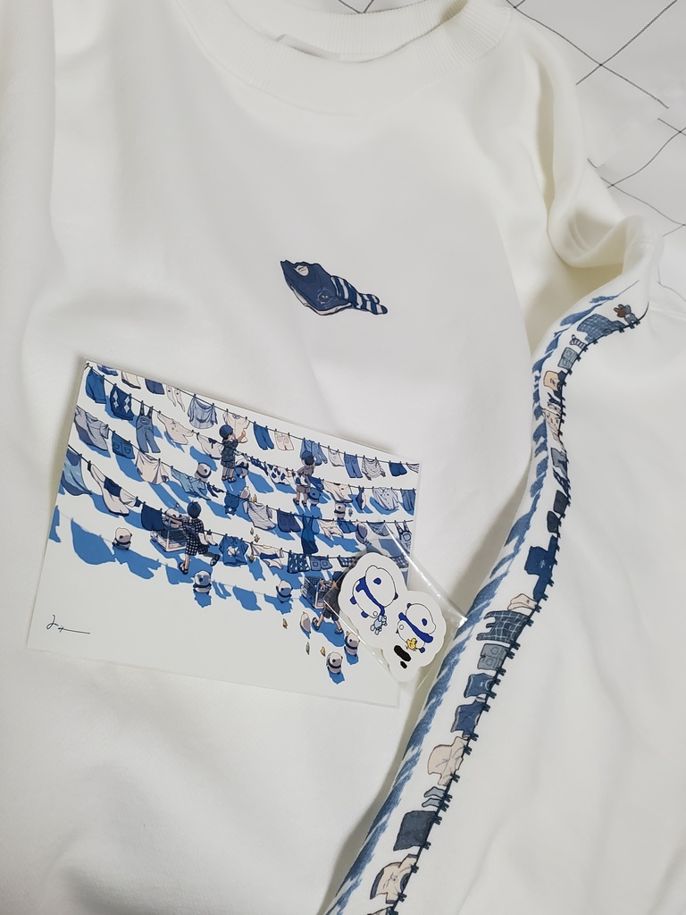 洗濯物プリントトレーナー(ビックシルエットトレーナー)ポストカード、パンダステッカー付き