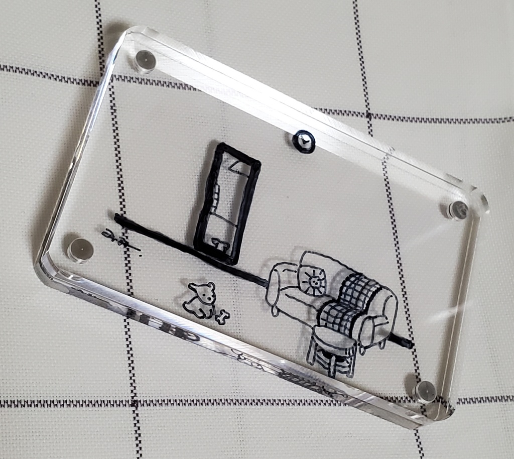 お留守番いぬ、ちょびっといぬ(アクリルフレームミニ原画)