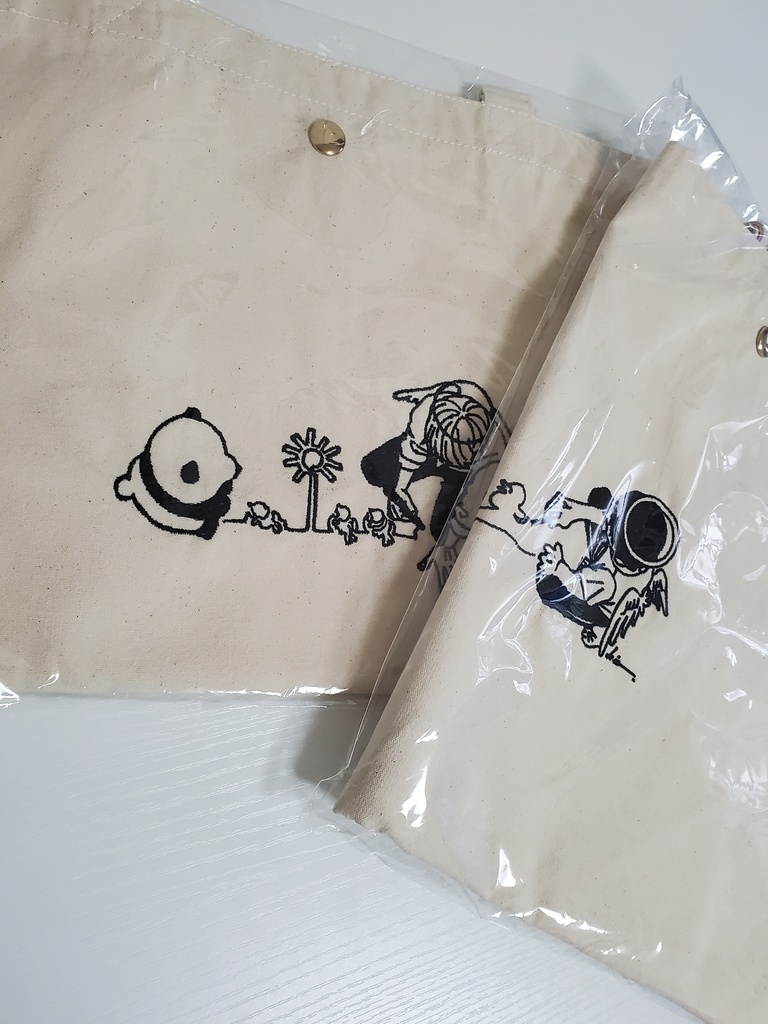 青セット トートバックセット(ミニ巾着2つ+パンダステッカー6種類+一部手書きミニキャンバス)