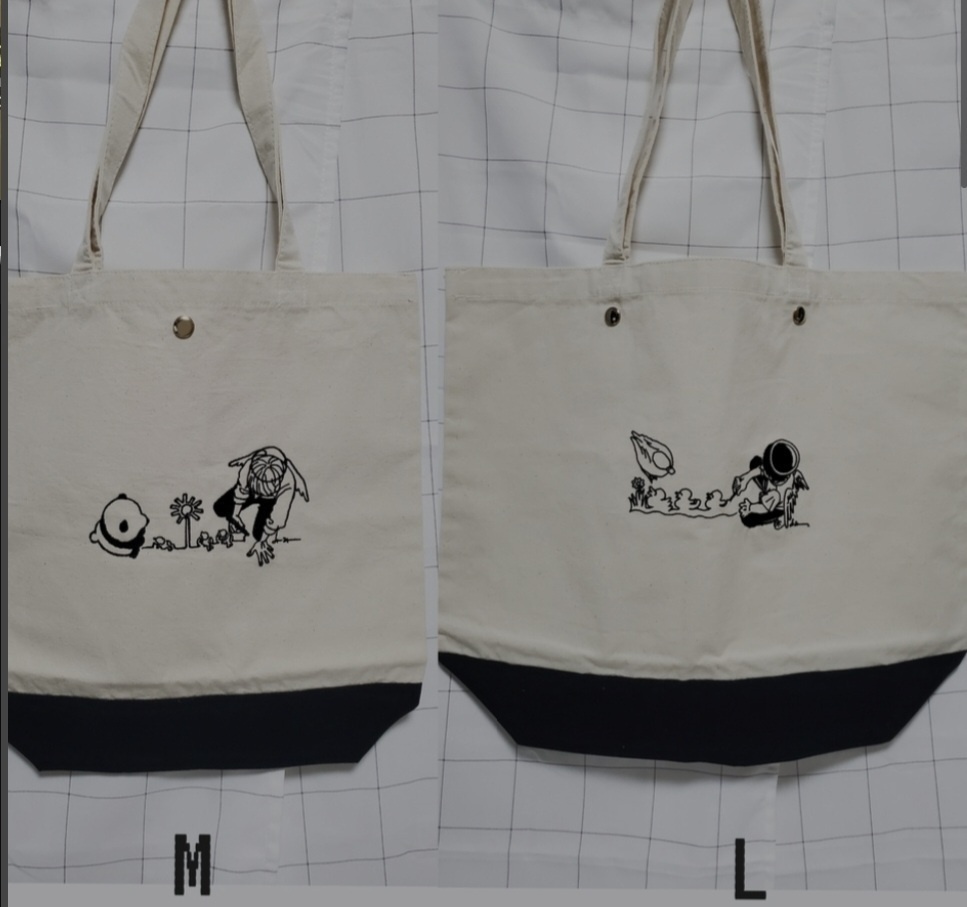 青セット トートバックセット(ミニ巾着2つ+パンダステッカー6種類+一部手書きミニキャンバス)