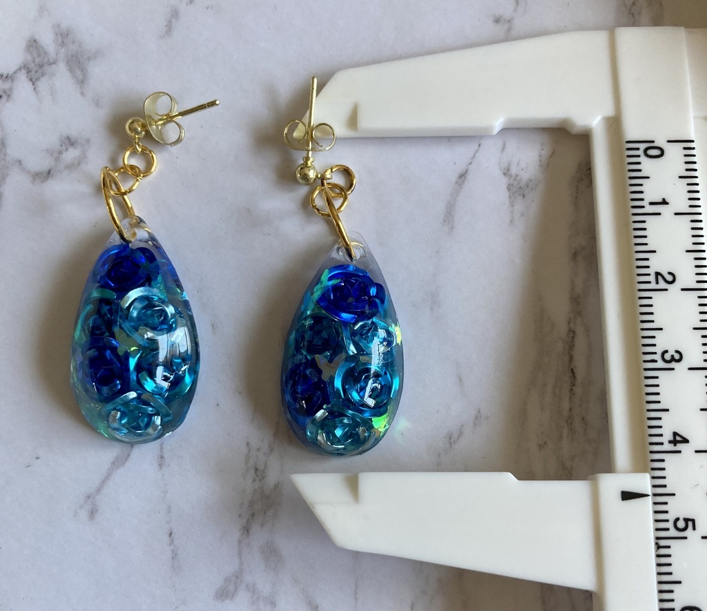 薔薇 ピアス 青薔薇