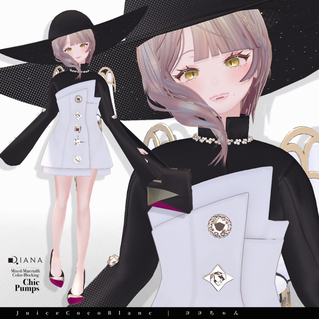 【10アバター対応】24AW 異素材&カラーブロッキング★美人顔パンプス【VRC想定衣装】