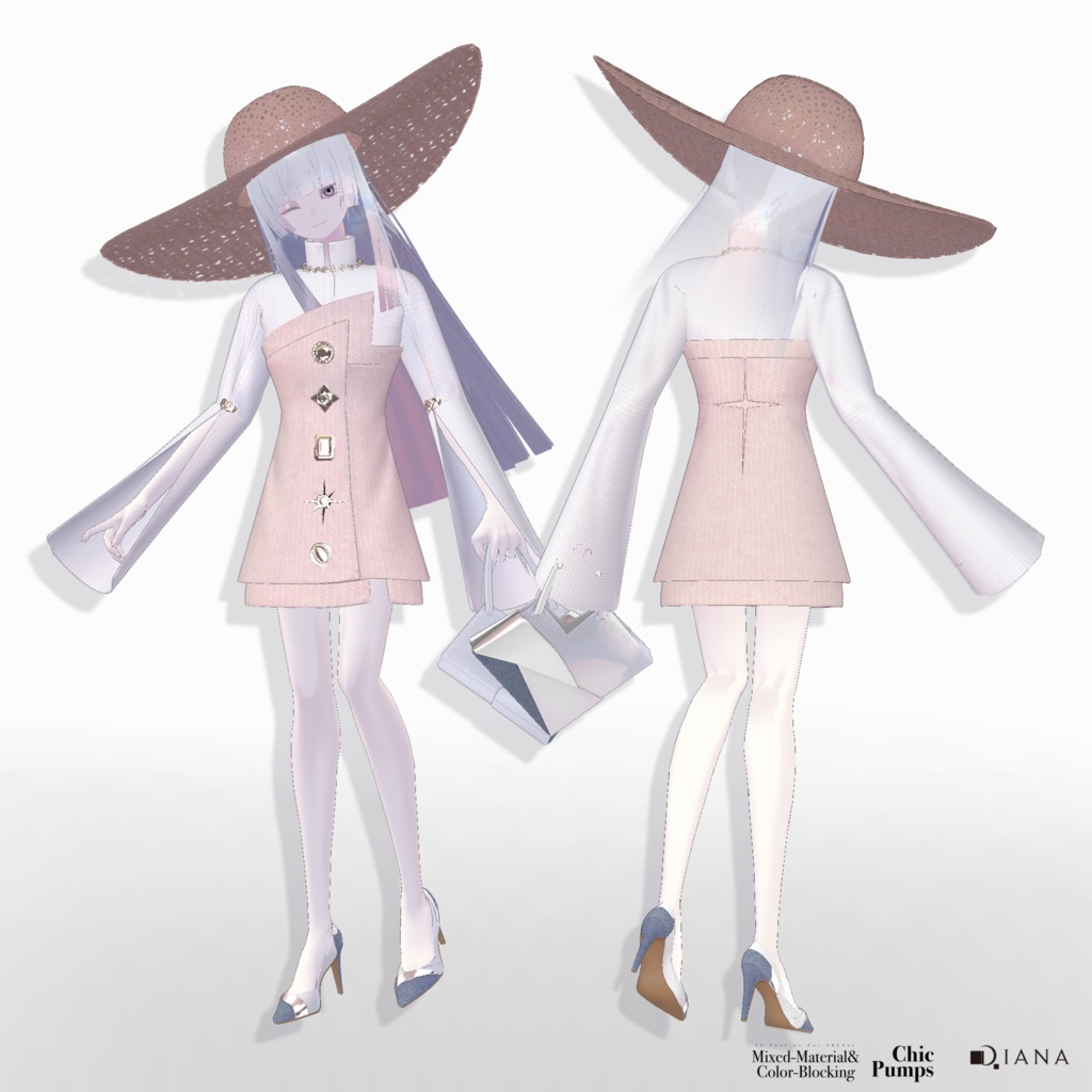 【10アバター対応】24AW 異素材&カラーブロッキング★美人顔パンプス【VRC想定衣装】