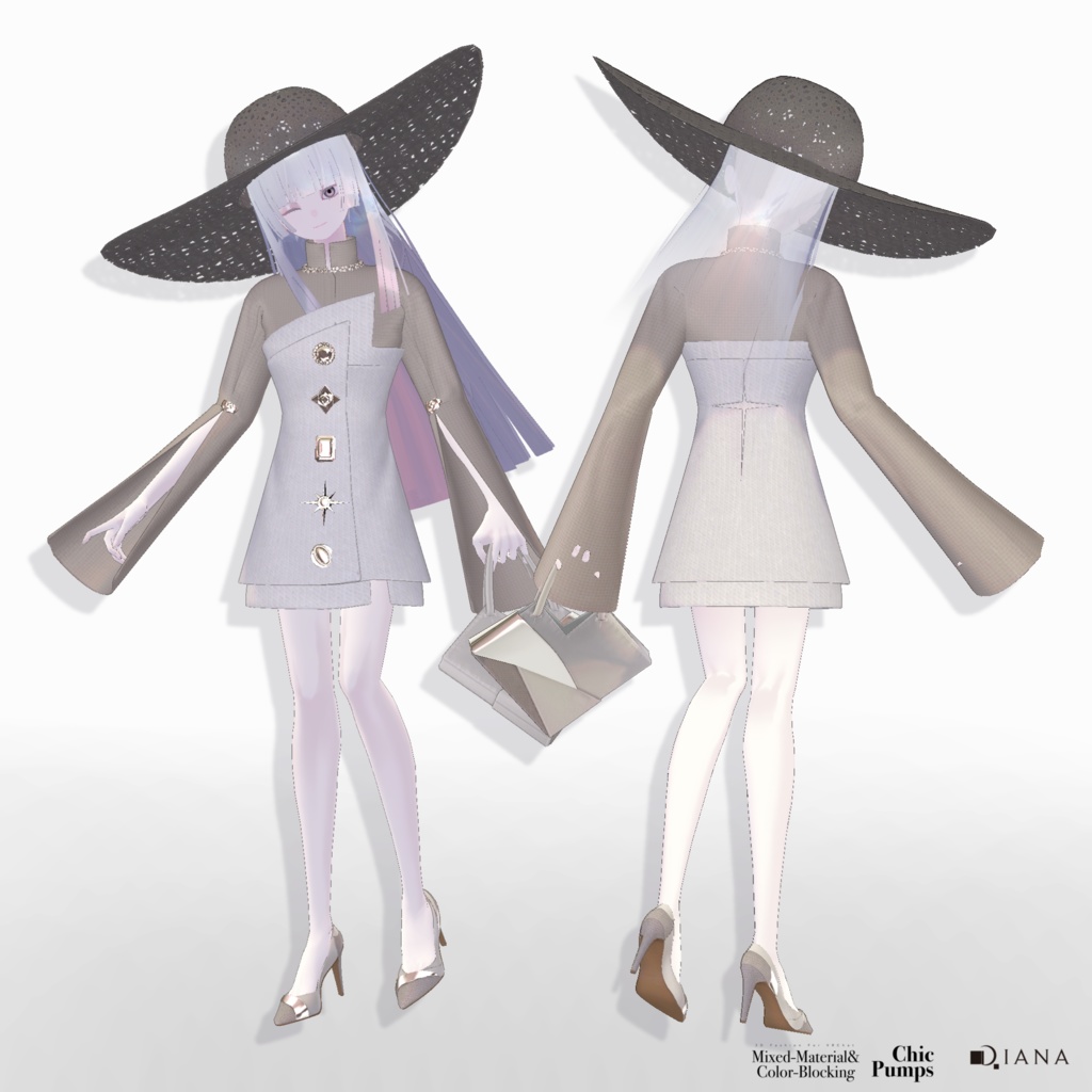 【10アバター対応】24AW 異素材&カラーブロッキング★美人顔パンプス【VRC想定衣装】