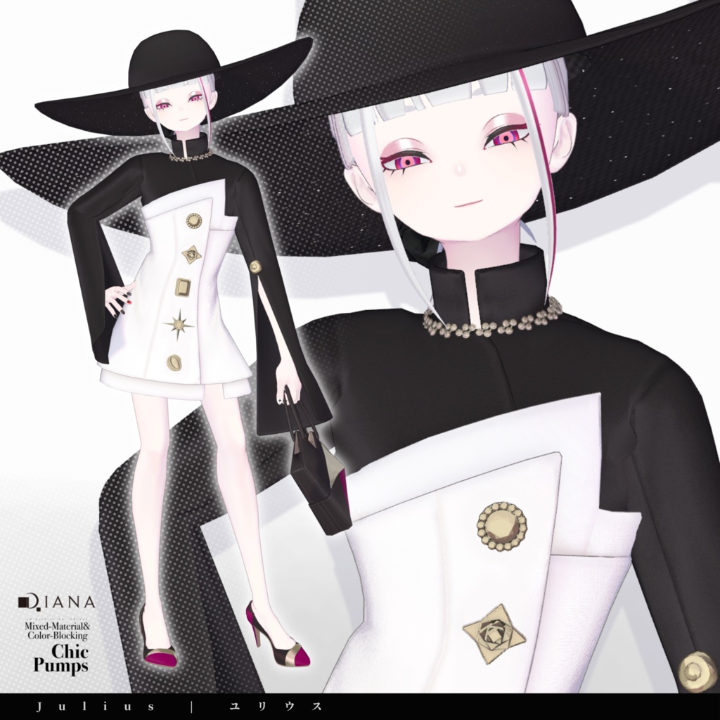 【10アバター対応】24AW 異素材&カラーブロッキング★美人顔パンプス【VRC想定衣装】