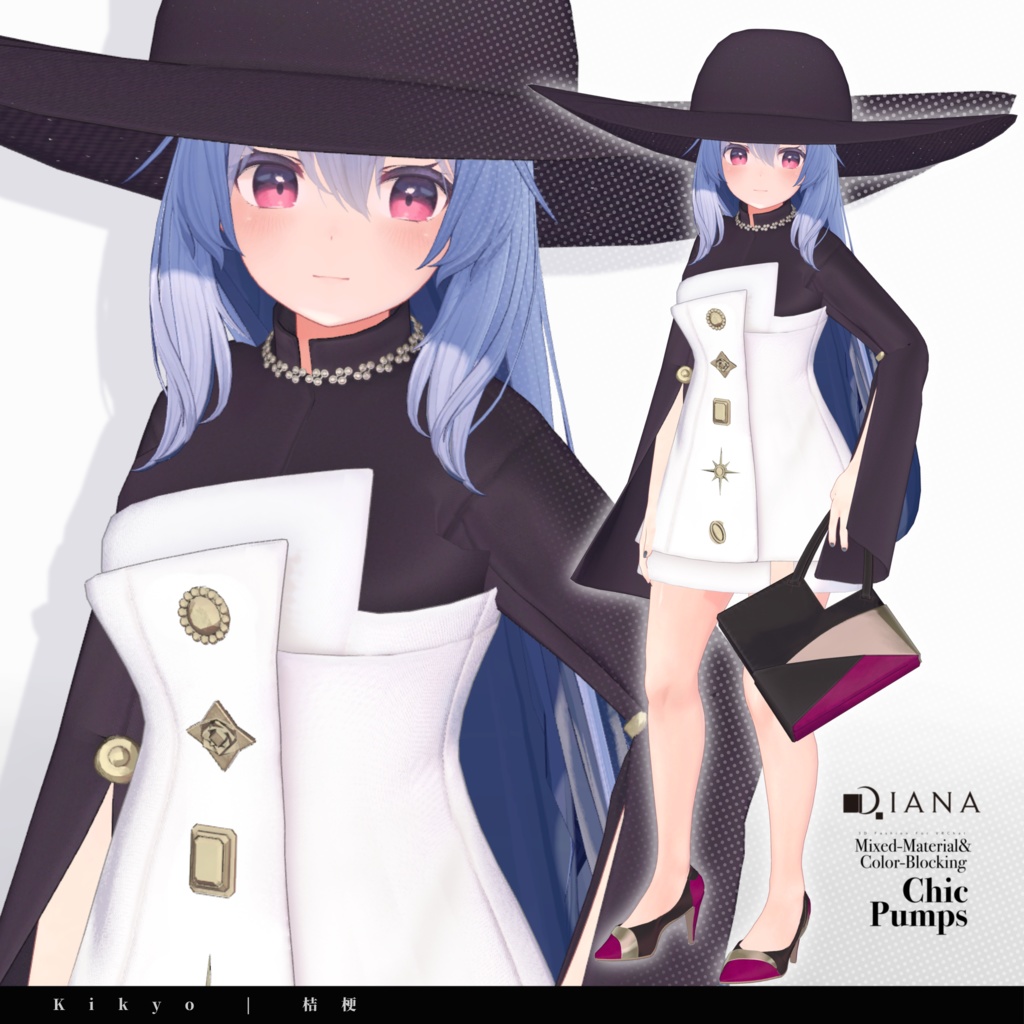 【10アバター対応】24AW 異素材&カラーブロッキング★美人顔パンプス【VRC想定衣装】