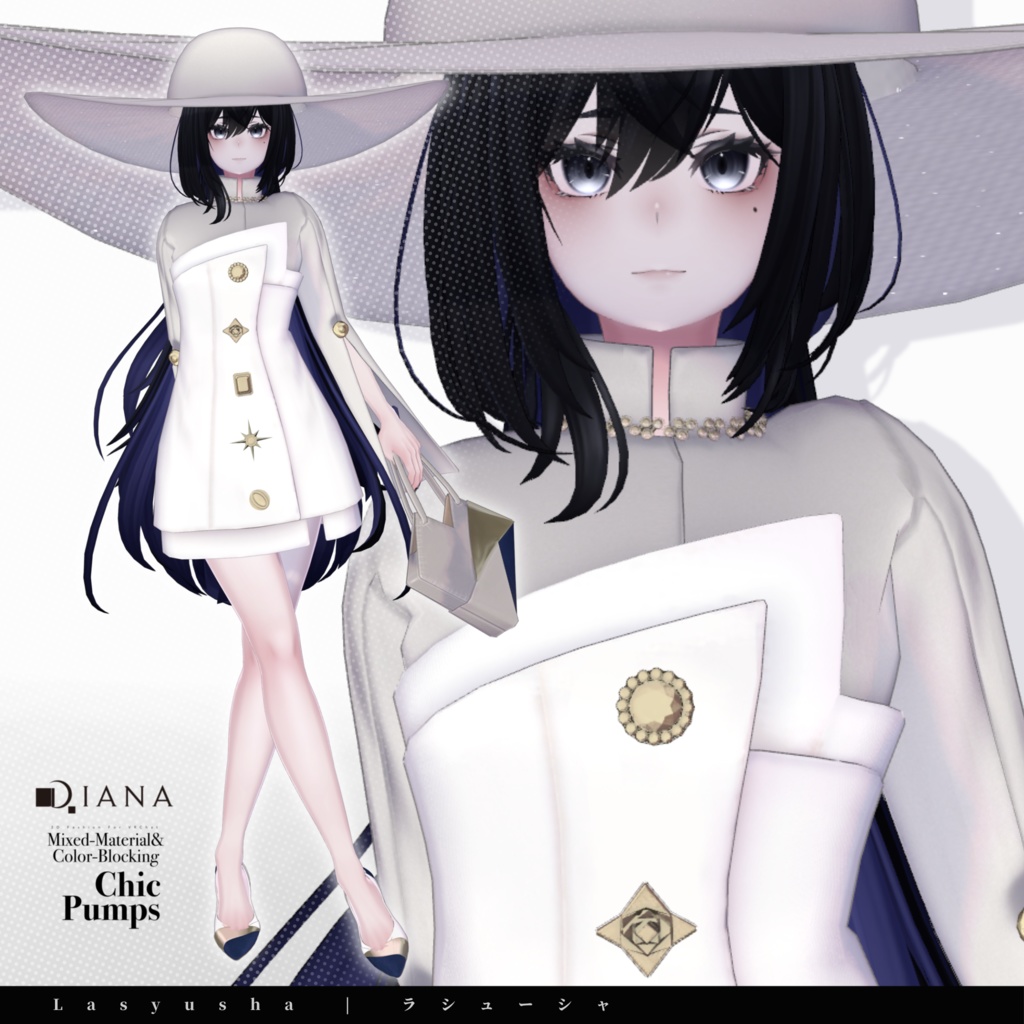 【10アバター対応】24AW 異素材&カラーブロッキング★美人顔パンプス【VRC想定衣装】