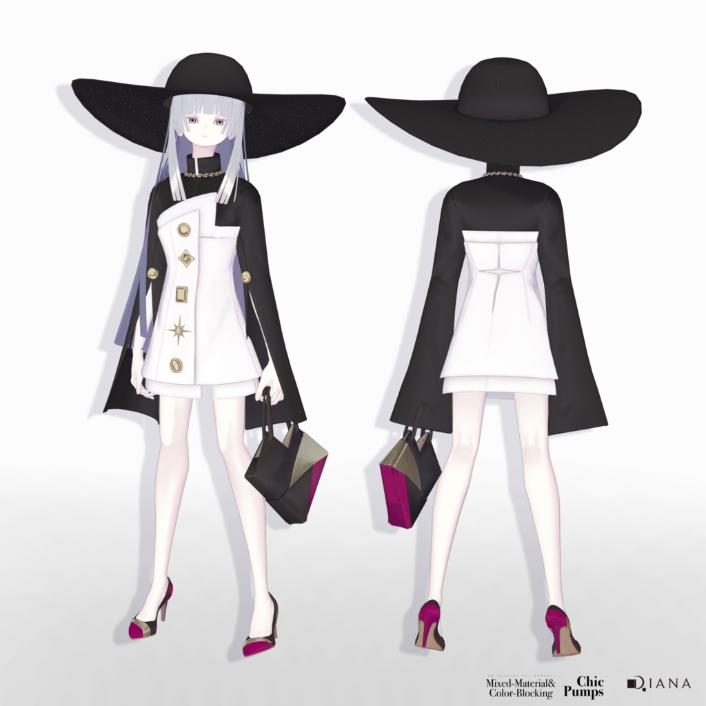 【10アバター対応】24AW 異素材&カラーブロッキング★美人顔パンプス【VRC想定衣装】