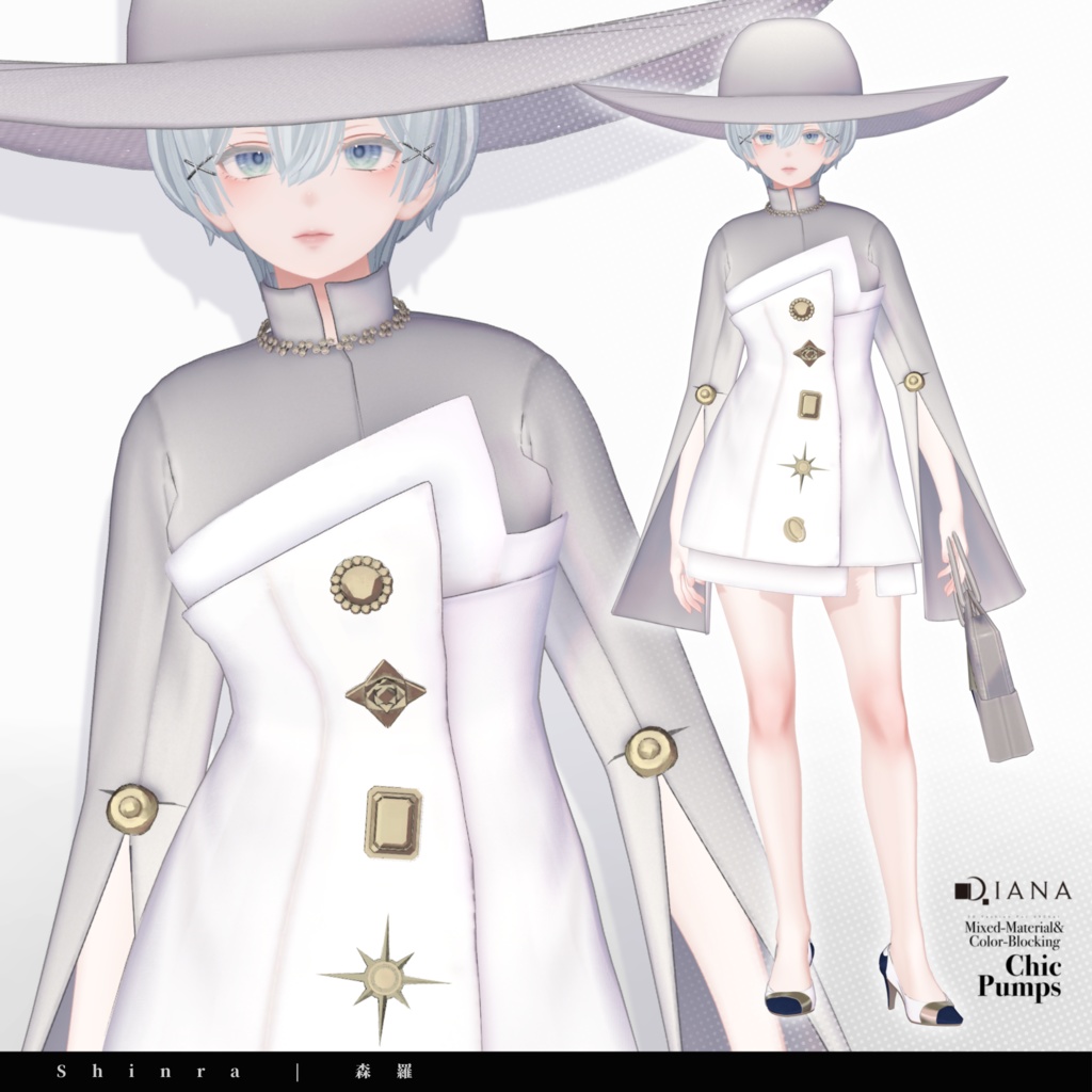 【10アバター対応】24AW 異素材&カラーブロッキング★美人顔パンプス【VRC想定衣装】