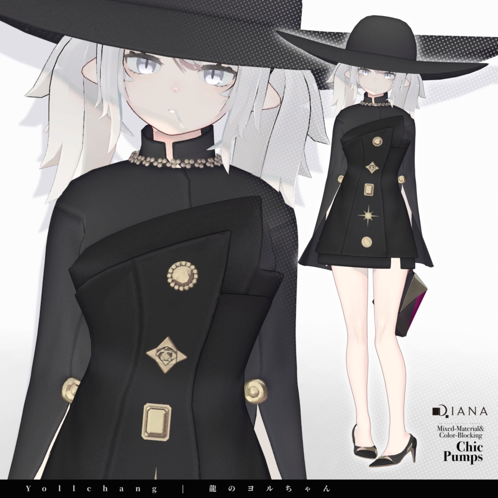 【10アバター対応】24AW 異素材&カラーブロッキング★美人顔パンプス【VRC想定衣装】