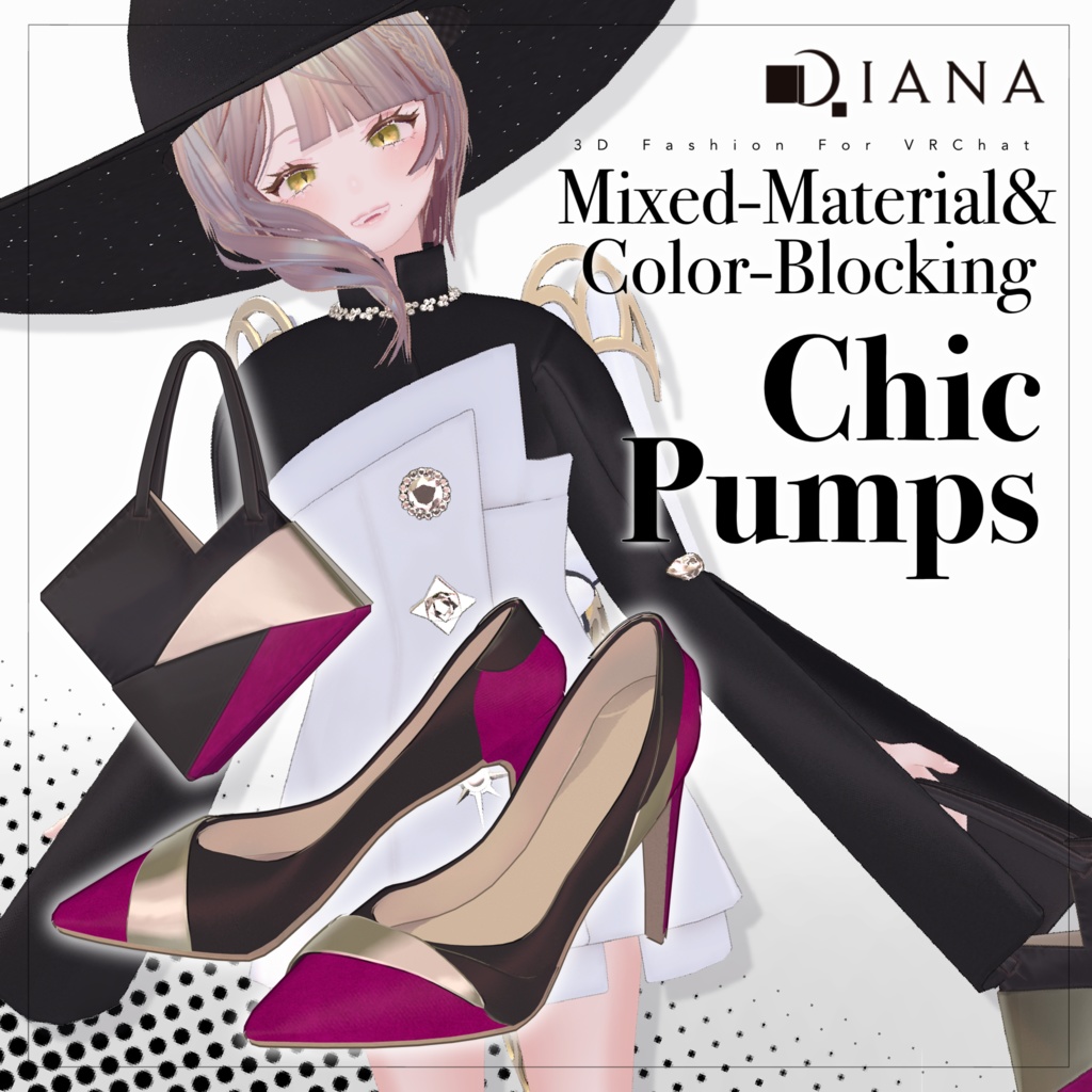 【10アバター対応】24AW 異素材&カラーブロッキング★美人顔パンプス【VRC想定衣装】