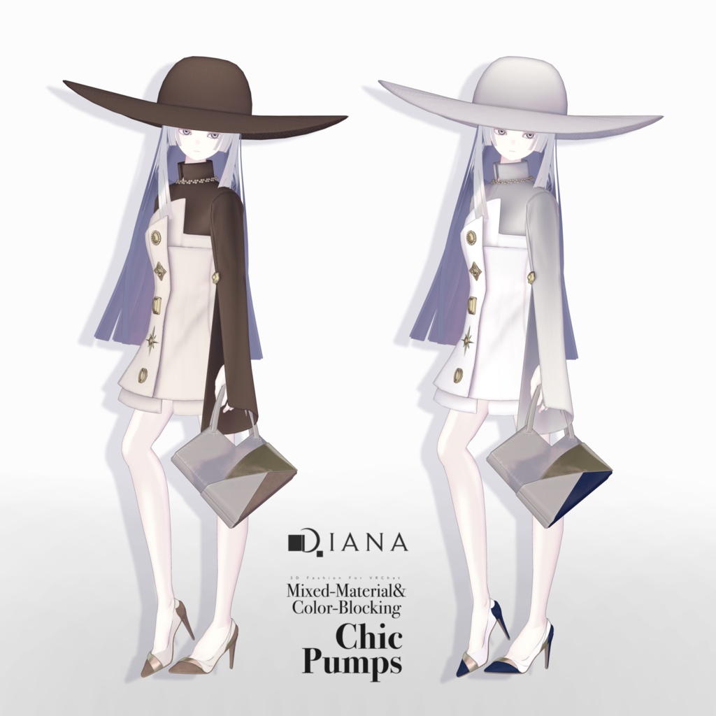 【10アバター対応】24AW 異素材&カラーブロッキング★美人顔パンプス【VRC想定衣装】