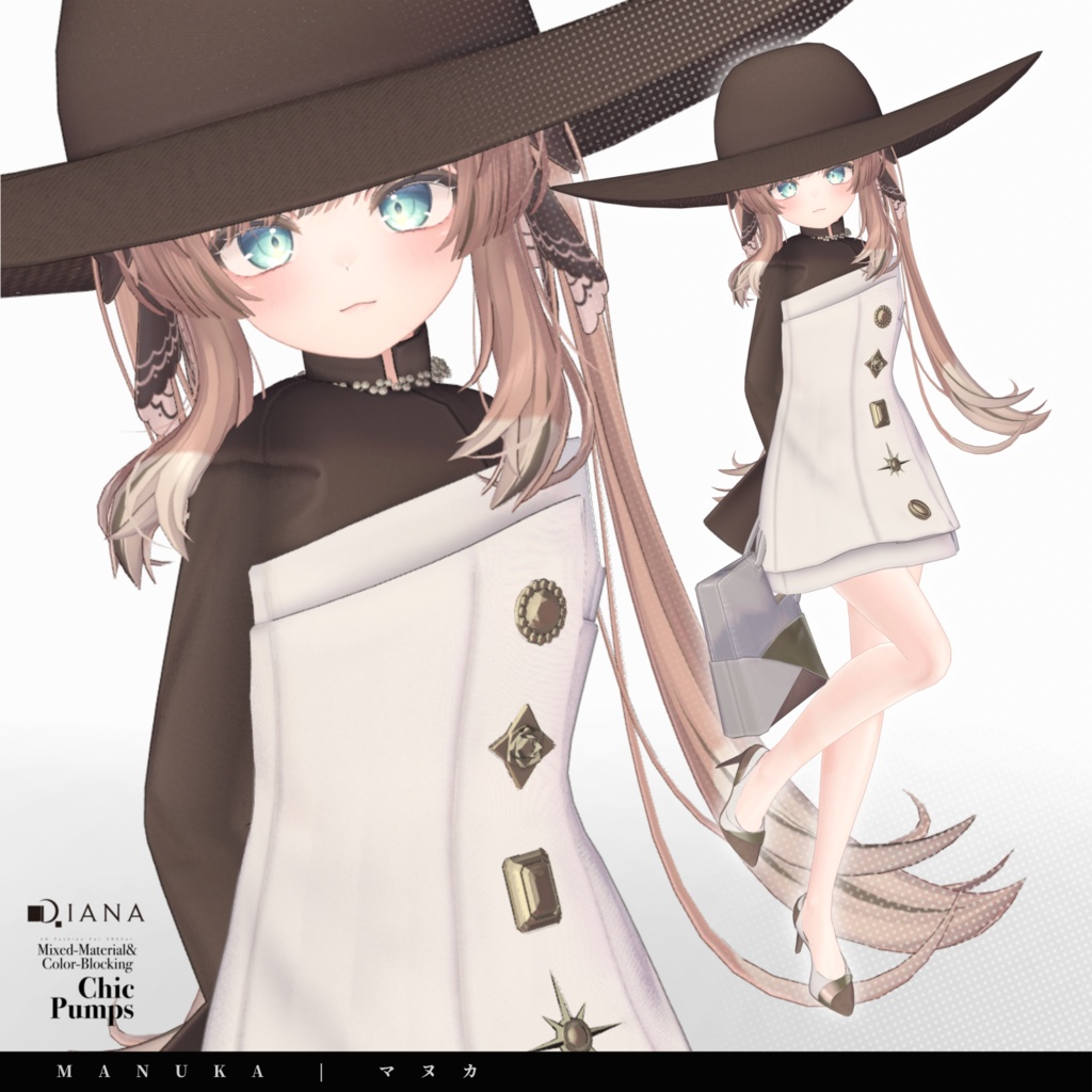 【10アバター対応】24AW 異素材&カラーブロッキング★美人顔パンプス【VRC想定衣装】