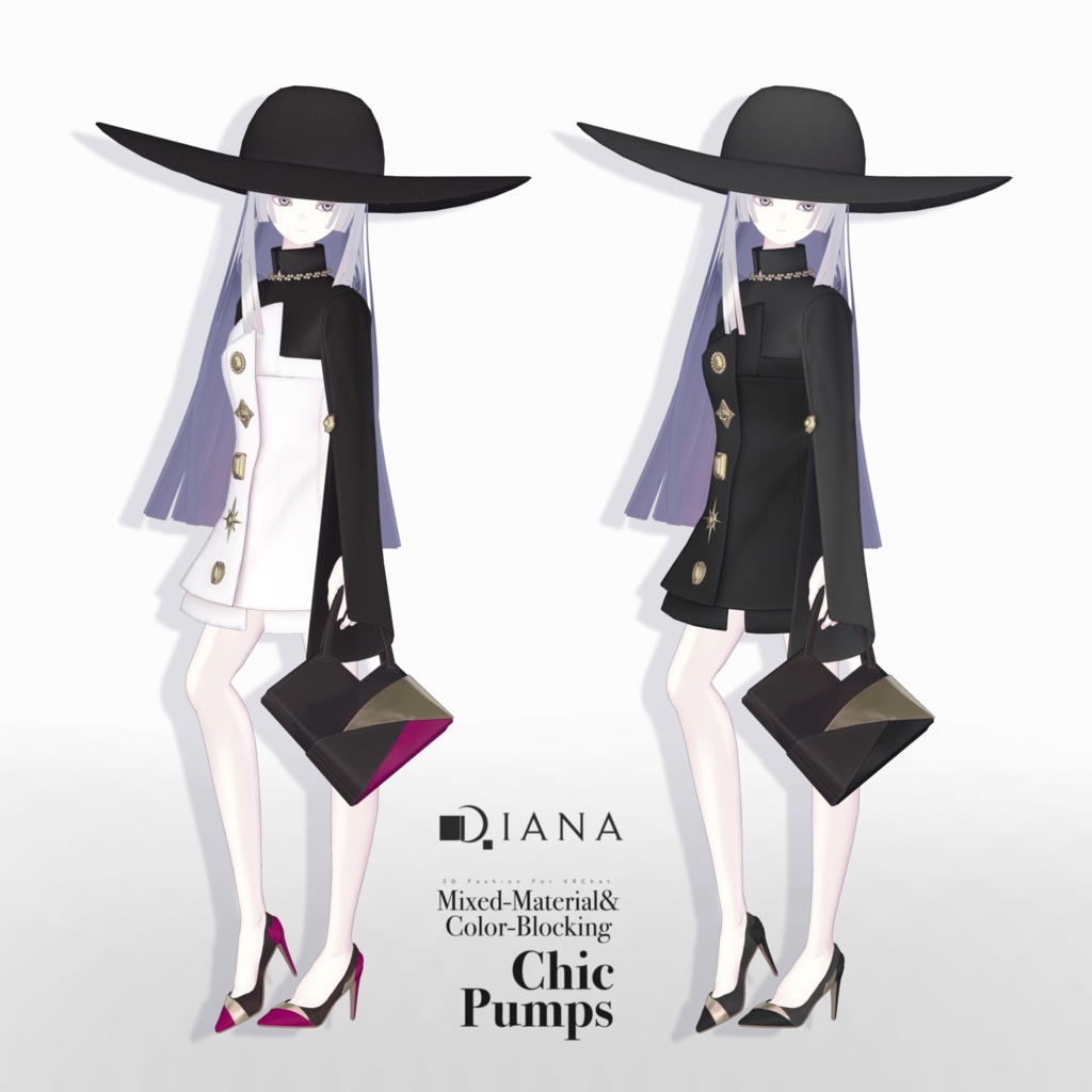 【10アバター対応】24AW 異素材&カラーブロッキング★美人顔パンプス【VRC想定衣装】