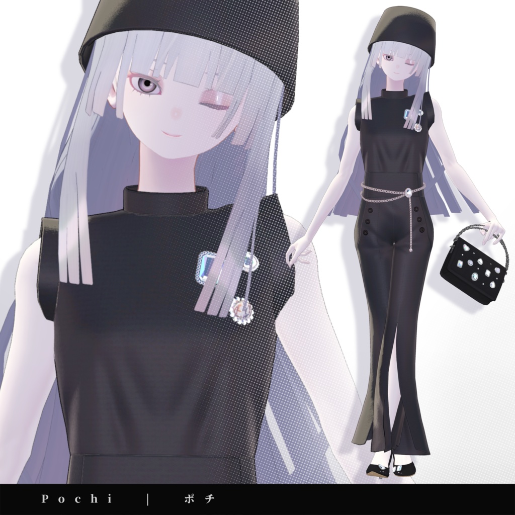 【15アバター対応】キラキラ大粒ビジューつき☆華やか魅せパンプス【VRC想定衣装】