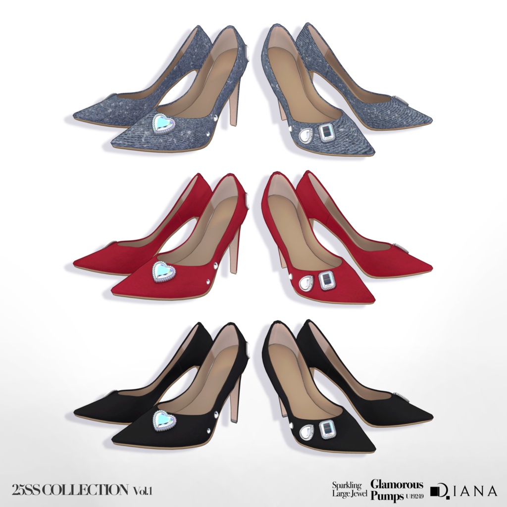【15アバター対応】キラキラ大粒ビジューつき☆華やか魅せパンプス【VRC想定衣装】