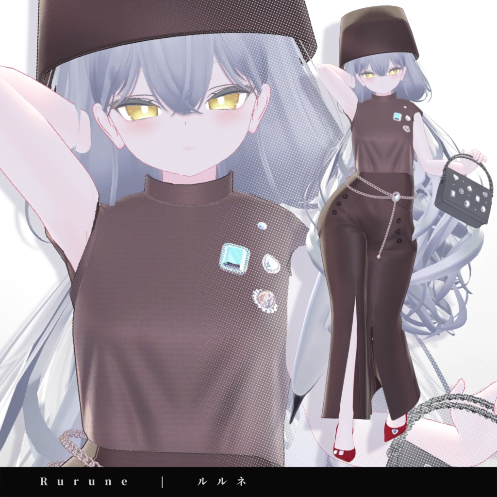 【15アバター対応】キラキラ大粒ビジューつき☆華やか魅せパンプス【VRC想定衣装】