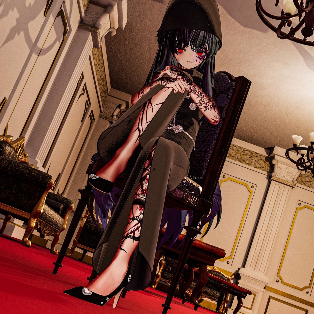 【15アバター対応】キラキラ大粒ビジューつき☆華やか魅せパンプス【VRC想定衣装】