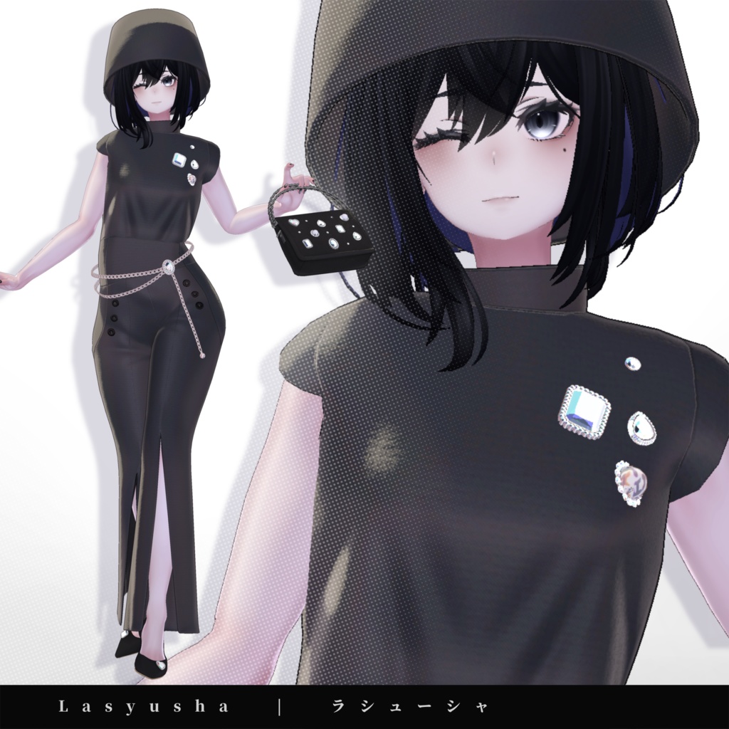 【15アバター対応】キラキラ大粒ビジューつき☆華やか魅せパンプス【VRC想定衣装】