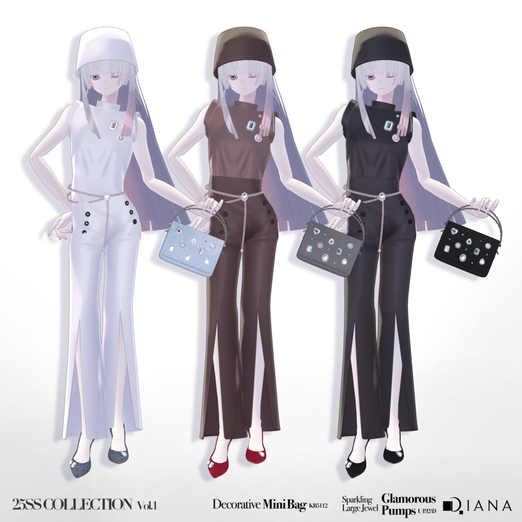 【15アバター対応】キラキラ大粒ビジューつき☆華やか魅せパンプス【VRC想定衣装】