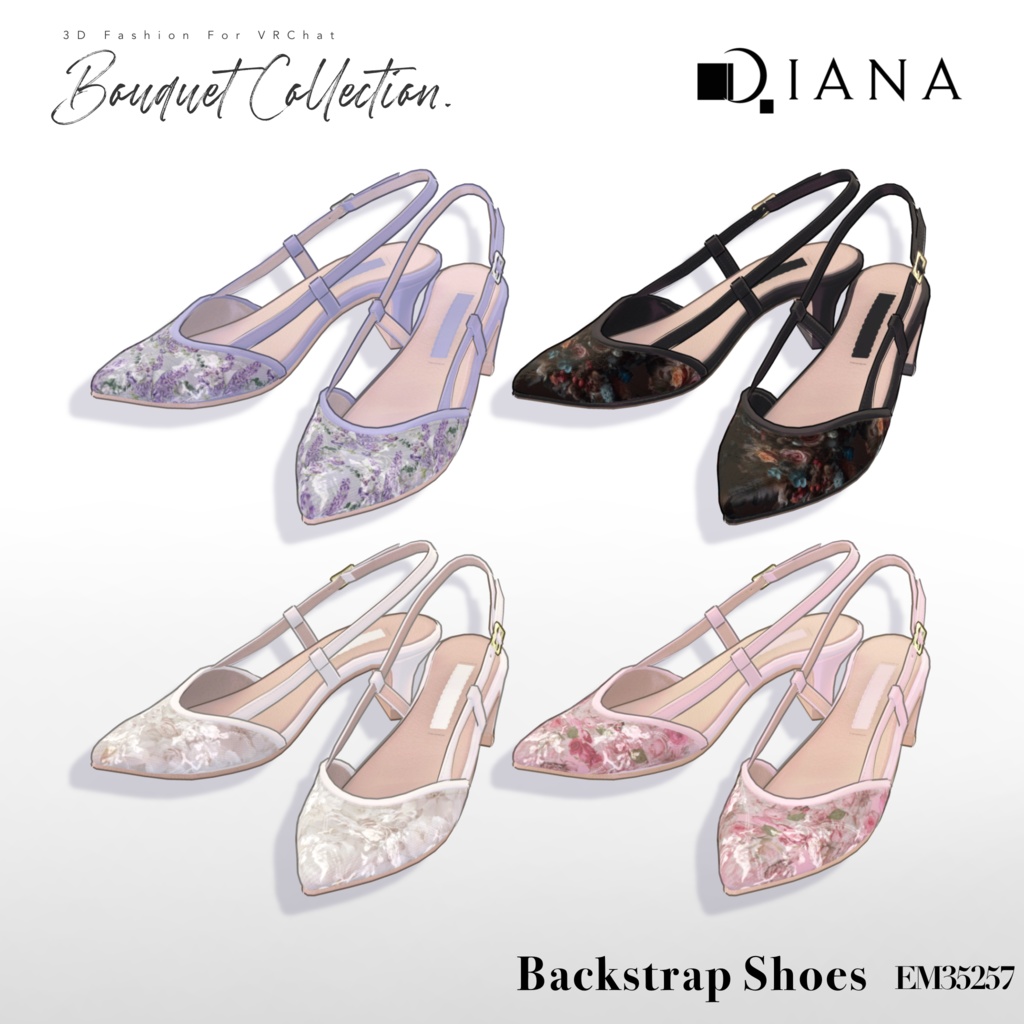 【15アバター対応】ブーケコレクション☆バックストラップシューズ【VRC想定衣装】