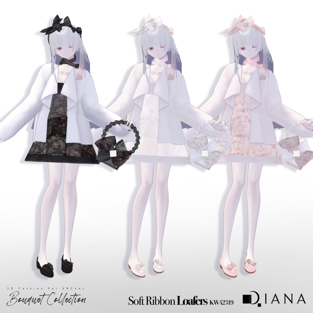 【15アバター対応】ブーケコレクション☆ふんわりリボンローファー【VRC想定衣装】