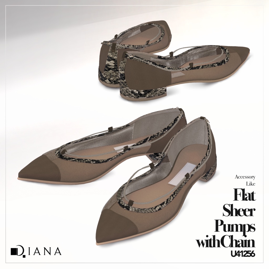 【13アバター対応】アクセサリー感覚♪チェーンつきフラットシアーパンプス【VRC想定衣装】