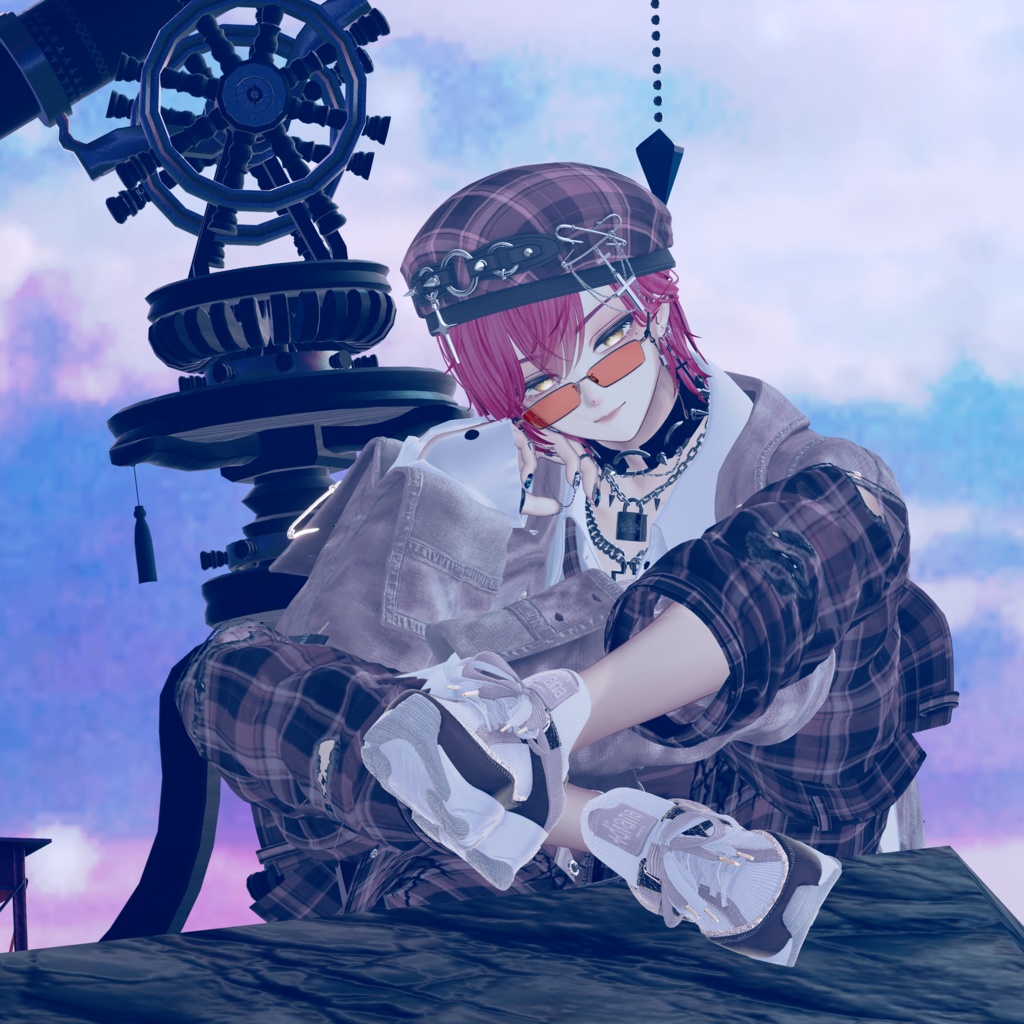 【13アバター対応】ひゅうがなつみかんコラボ☆異素材コンビスニーカー【VRC想定衣装】