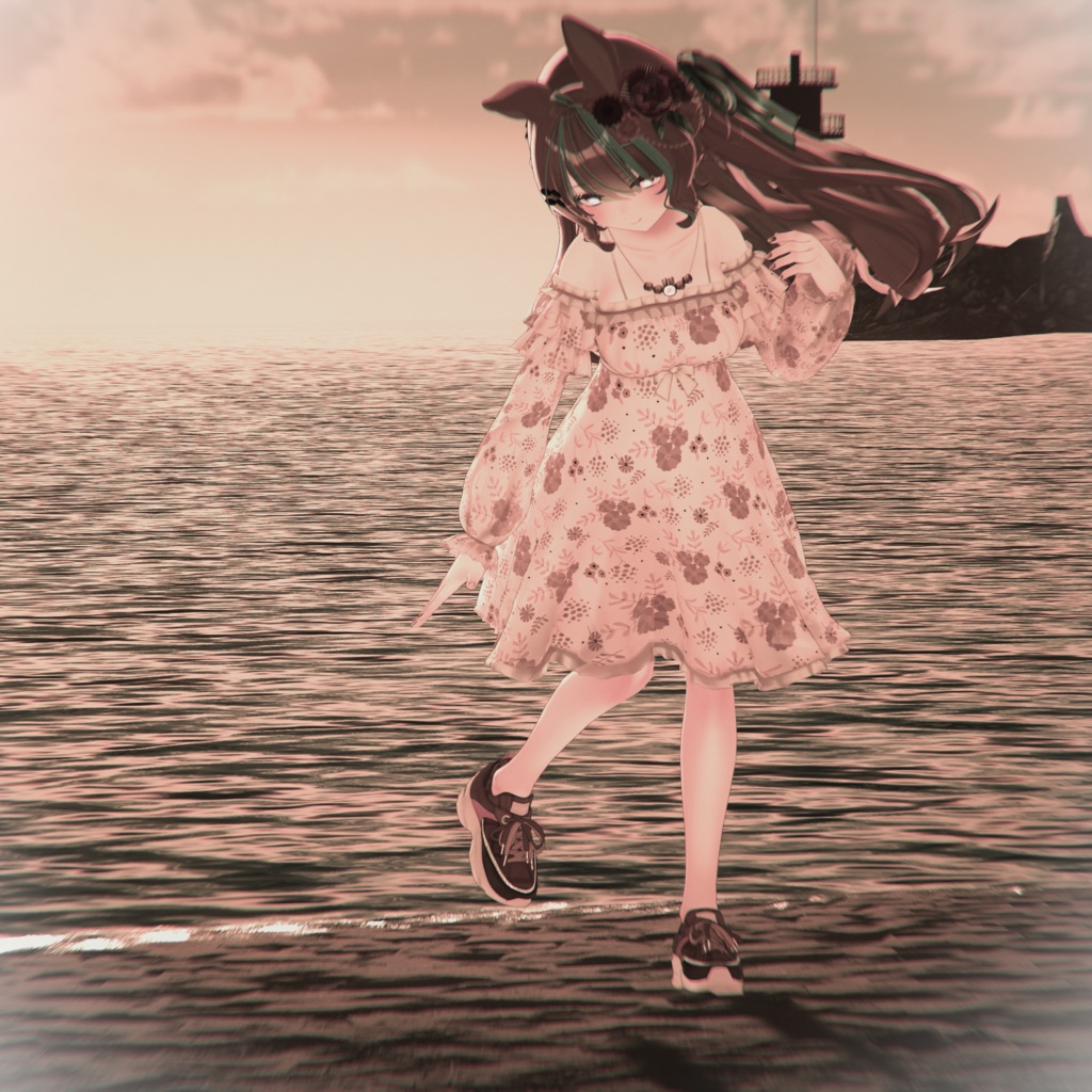 【13アバター対応】ひゅうがなつみかんコラボ☆異素材コンビスニーカー【VRC想定衣装】