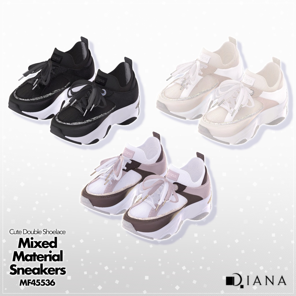 【13アバター対応】ひゅうがなつみかんコラボ☆異素材コンビスニーカー【VRC想定衣装】