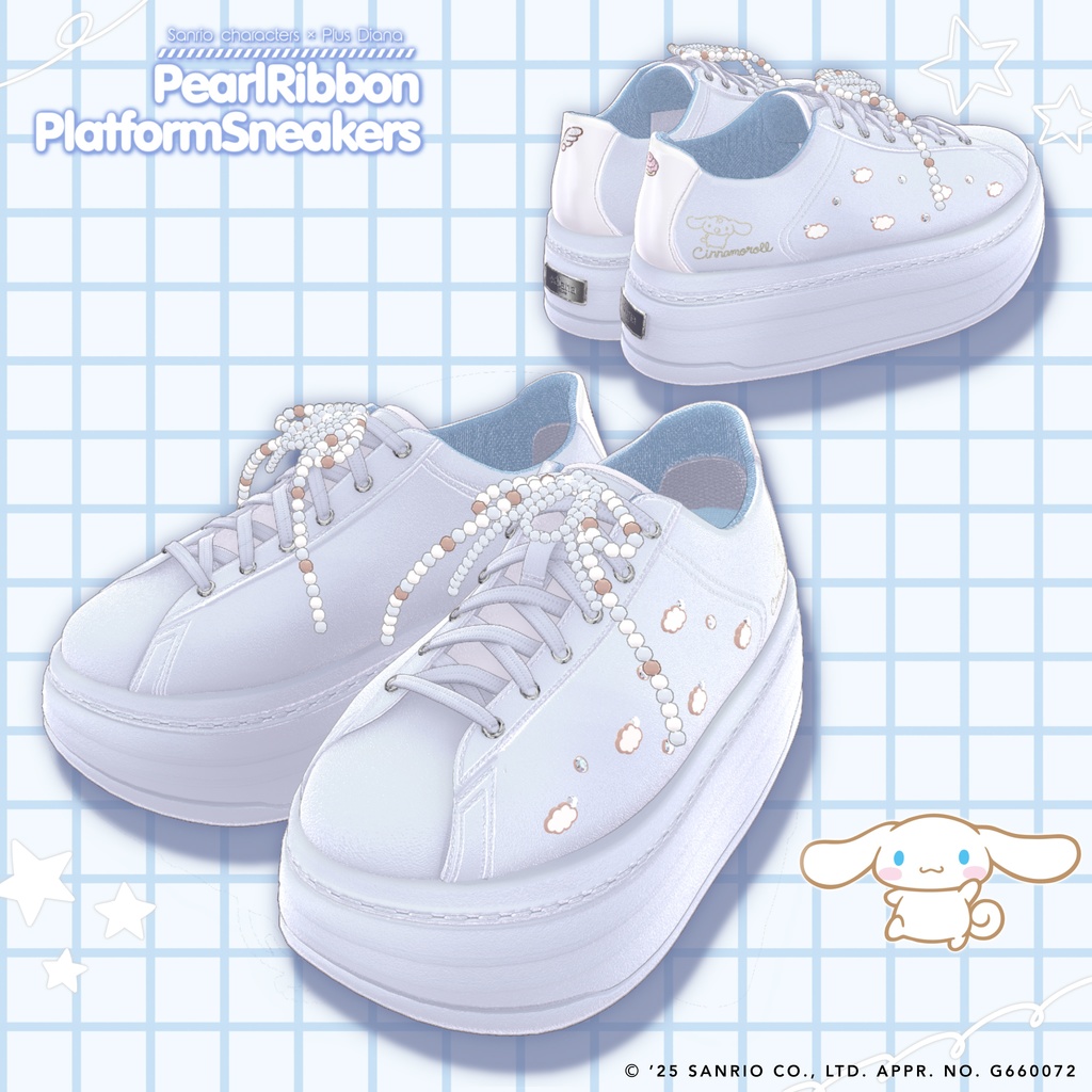 【サンリオキャラクターズ×プラスダイアナ】パールリボン厚底プラットフォームスニーカー【20アバター対応】