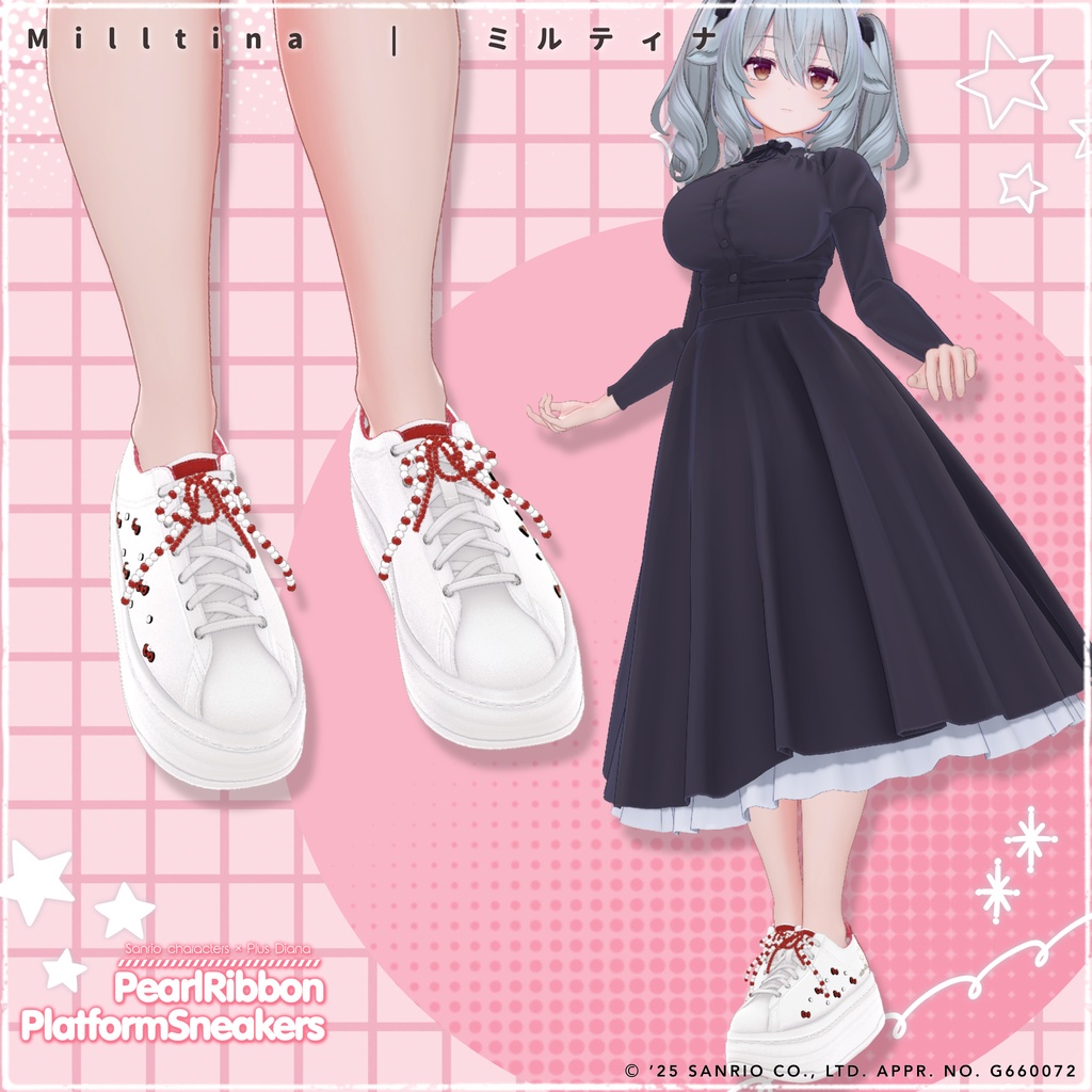 【サンリオキャラクターズ×プラスダイアナ】パールリボン厚底プラットフォームスニーカー【20アバター対応】