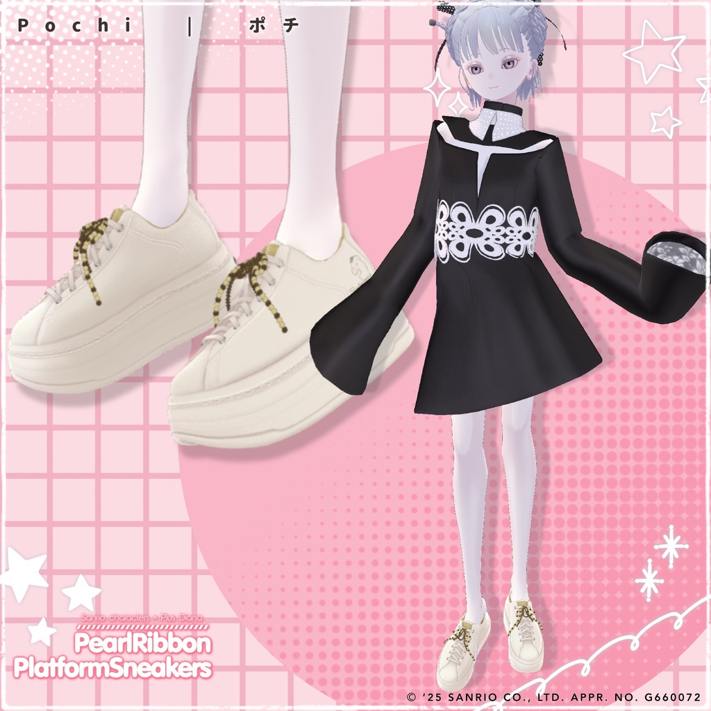 【サンリオキャラクターズ×プラスダイアナ】パールリボン厚底プラットフォームスニーカー【20アバター対応】