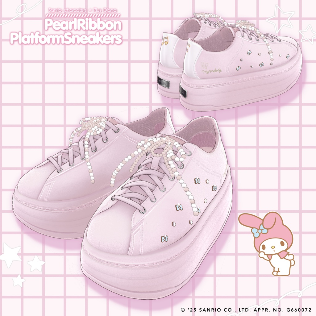 【サンリオキャラクターズ×プラスダイアナ】パールリボン厚底プラットフォームスニーカー【20アバター対応】