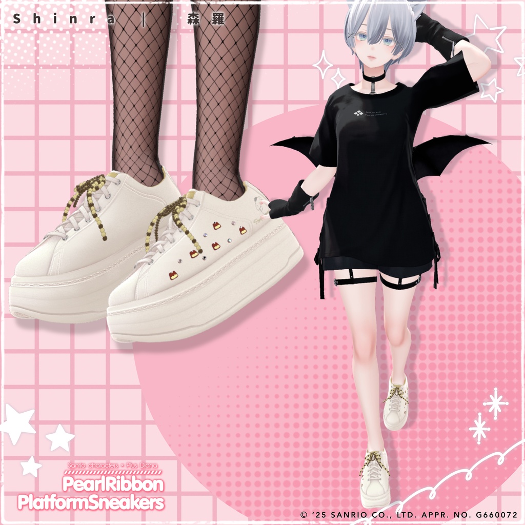 【サンリオキャラクターズ×プラスダイアナ】パールリボン厚底プラットフォームスニーカー【20アバター対応】