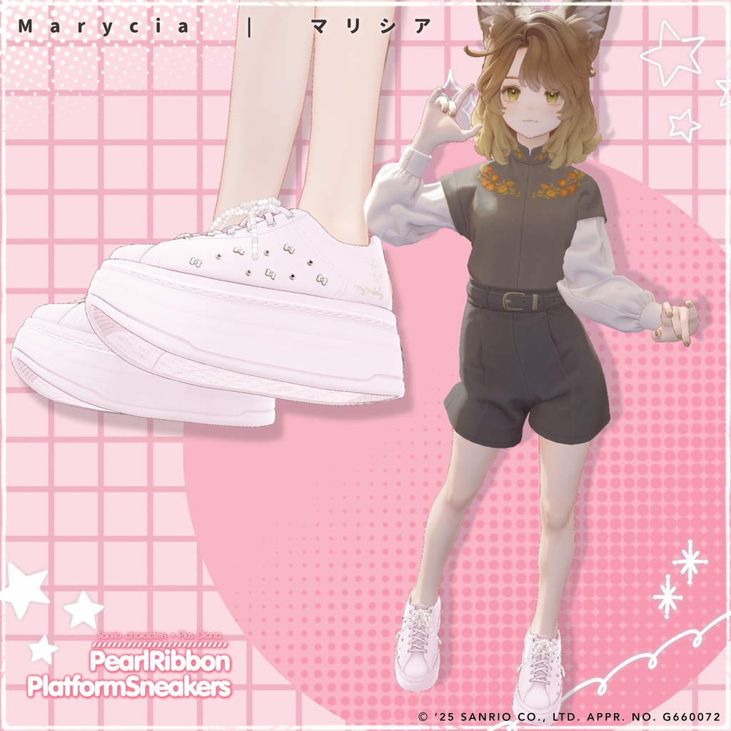 【サンリオキャラクターズ×プラスダイアナ】パールリボン厚底プラットフォームスニーカー【20アバター対応】