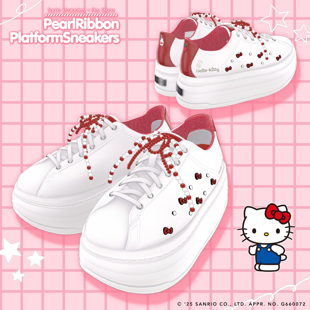 【サンリオキャラクターズ×プラスダイアナ】パールリボン厚底プラットフォームスニーカー【20アバター対応】