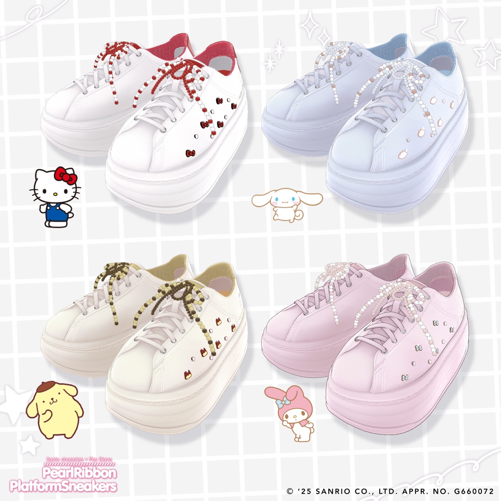 【サンリオキャラクターズ×プラスダイアナ】パールリボン厚底プラットフォームスニーカー【20アバター対応】