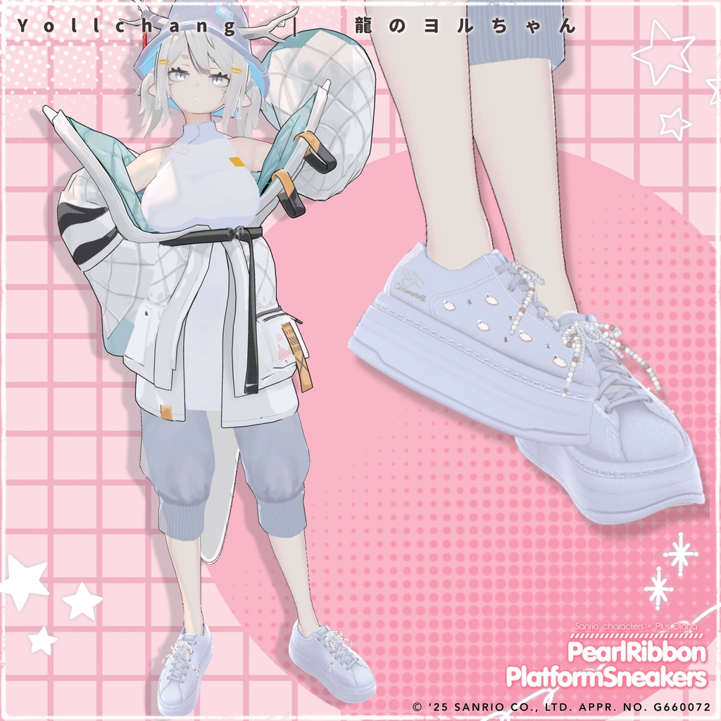 【サンリオキャラクターズ×プラスダイアナ】パールリボン厚底プラットフォームスニーカー【20アバター対応】