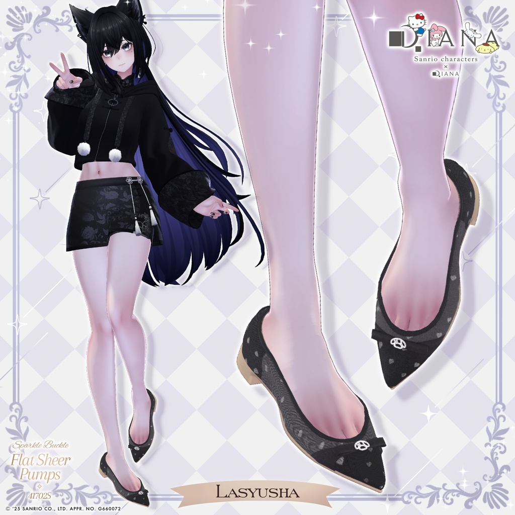 【サンリオキャラクターズ×アルテミスバイダイアナ】キラキラバックル付きフラットシアーパンプス【22アバター対応】