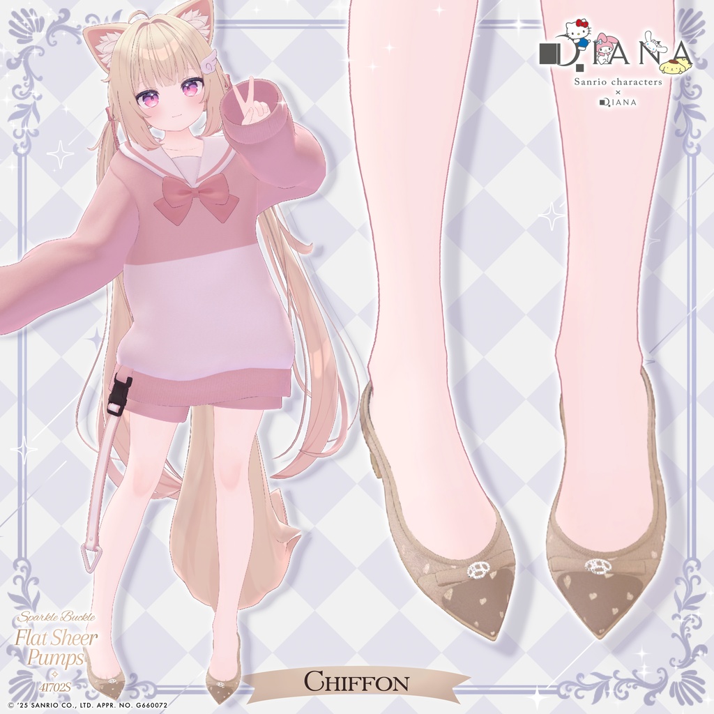 【サンリオキャラクターズ×アルテミスバイダイアナ】キラキラバックル付きフラットシアーパンプス【22アバター対応】