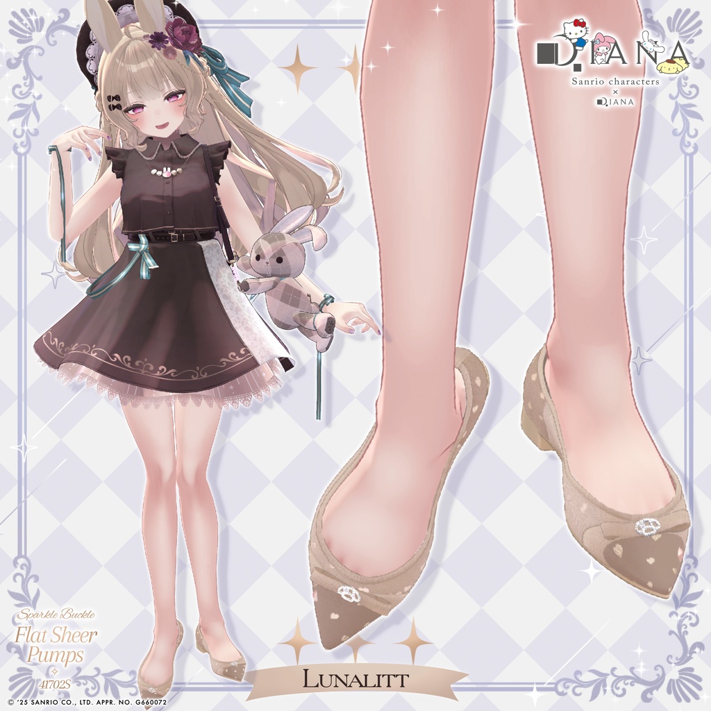 【サンリオキャラクターズ×アルテミスバイダイアナ】キラキラバックル付きフラットシアーパンプス【22アバター対応】