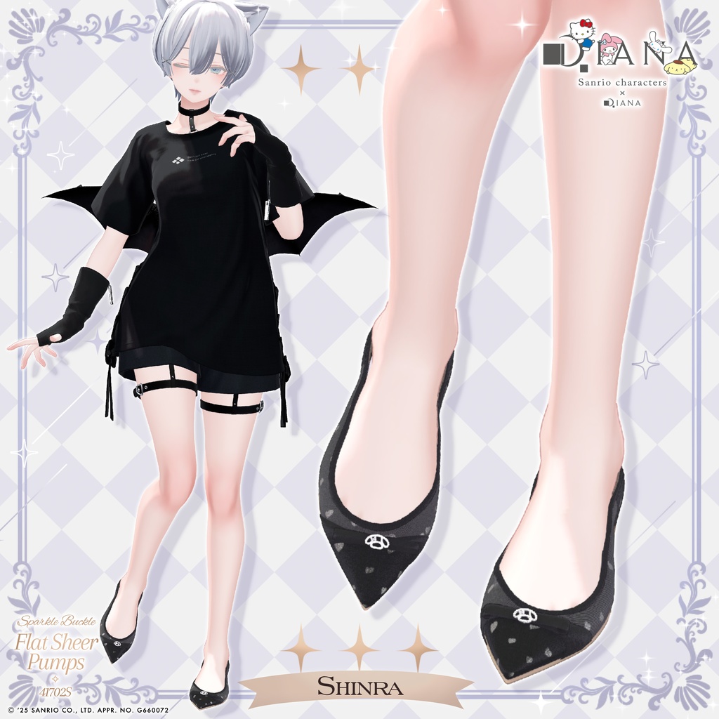 【サンリオキャラクターズ×アルテミスバイダイアナ】キラキラバックル付きフラットシアーパンプス【22アバター対応】
