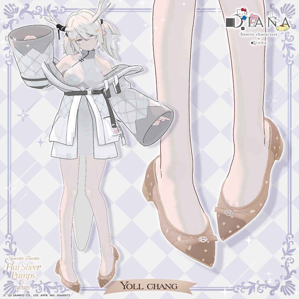 【サンリオキャラクターズ×アルテミスバイダイアナ】キラキラバックル付きフラットシアーパンプス【22アバター対応】