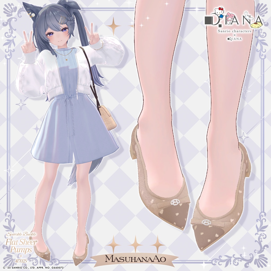 【サンリオキャラクターズ×アルテミスバイダイアナ】キラキラバックル付きフラットシアーパンプス【22アバター対応】