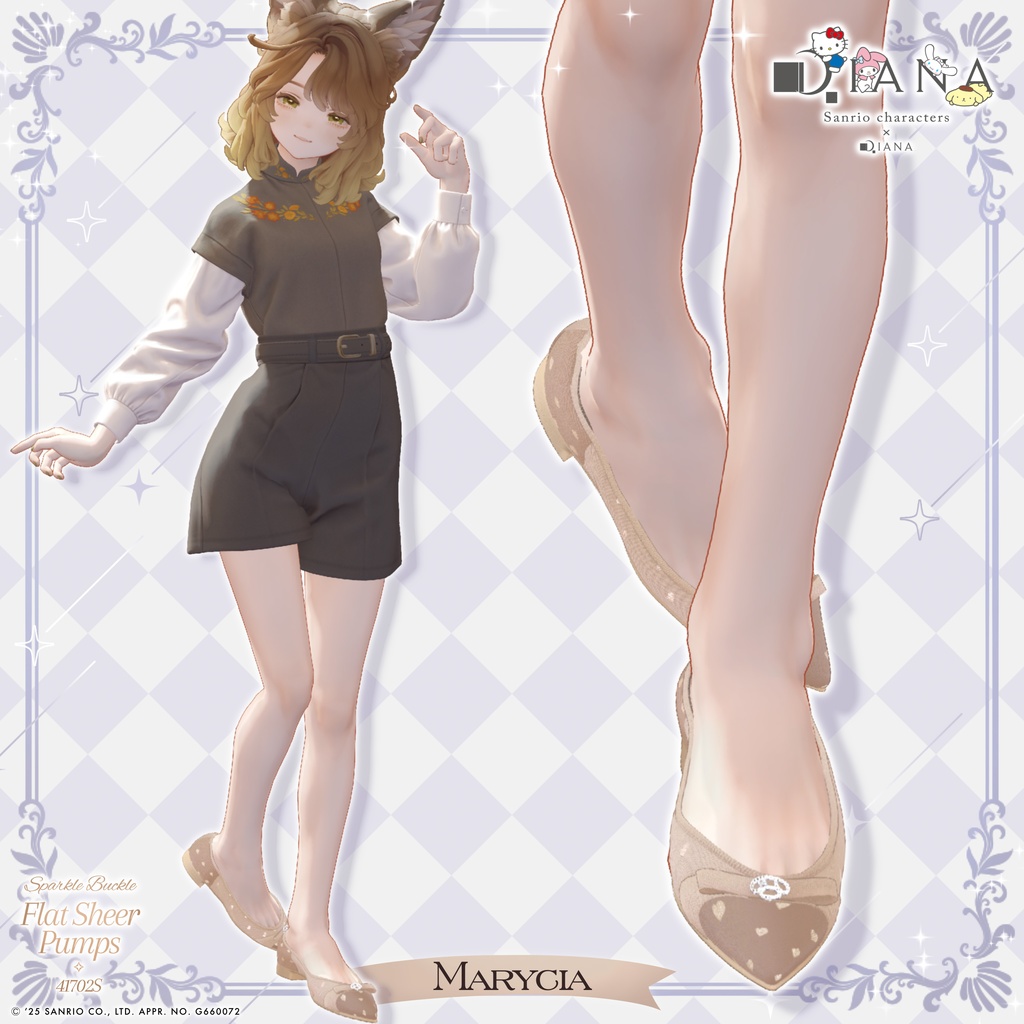 【サンリオキャラクターズ×アルテミスバイダイアナ】キラキラバックル付きフラットシアーパンプス【22アバター対応】