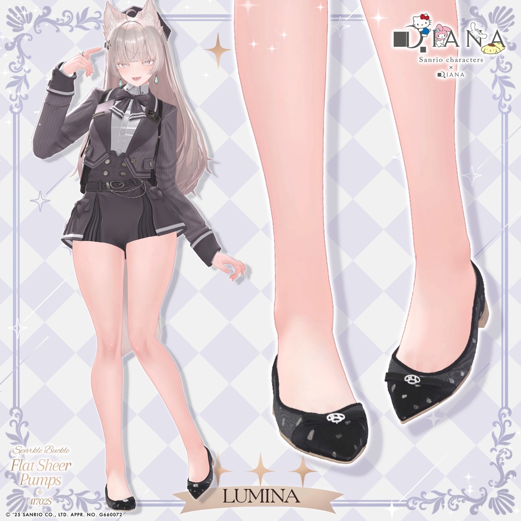【サンリオキャラクターズ×アルテミスバイダイアナ】キラキラバックル付きフラットシアーパンプス【22アバター対応】
